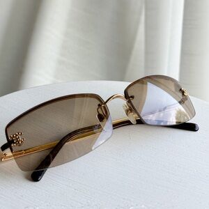 Chanel 4093-B Rimless Crystal Rhinestone CC Vintage Y2K
Sunglasses Brown Hue